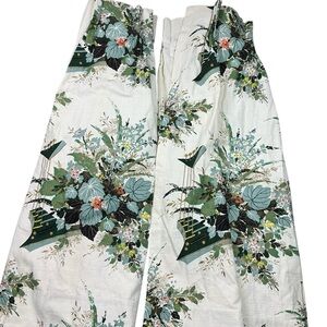 Vintage mid century bark floral cloth pinch plate, curtain panels set of two